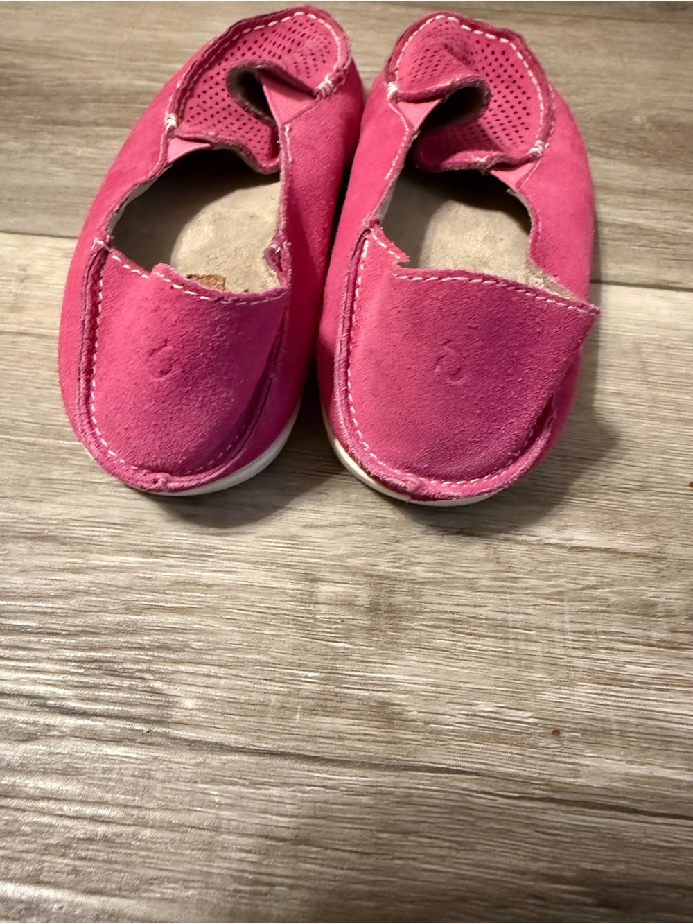 OluKai Pink Suede Perforated Slip-On Loafers - Picture 2 of 5